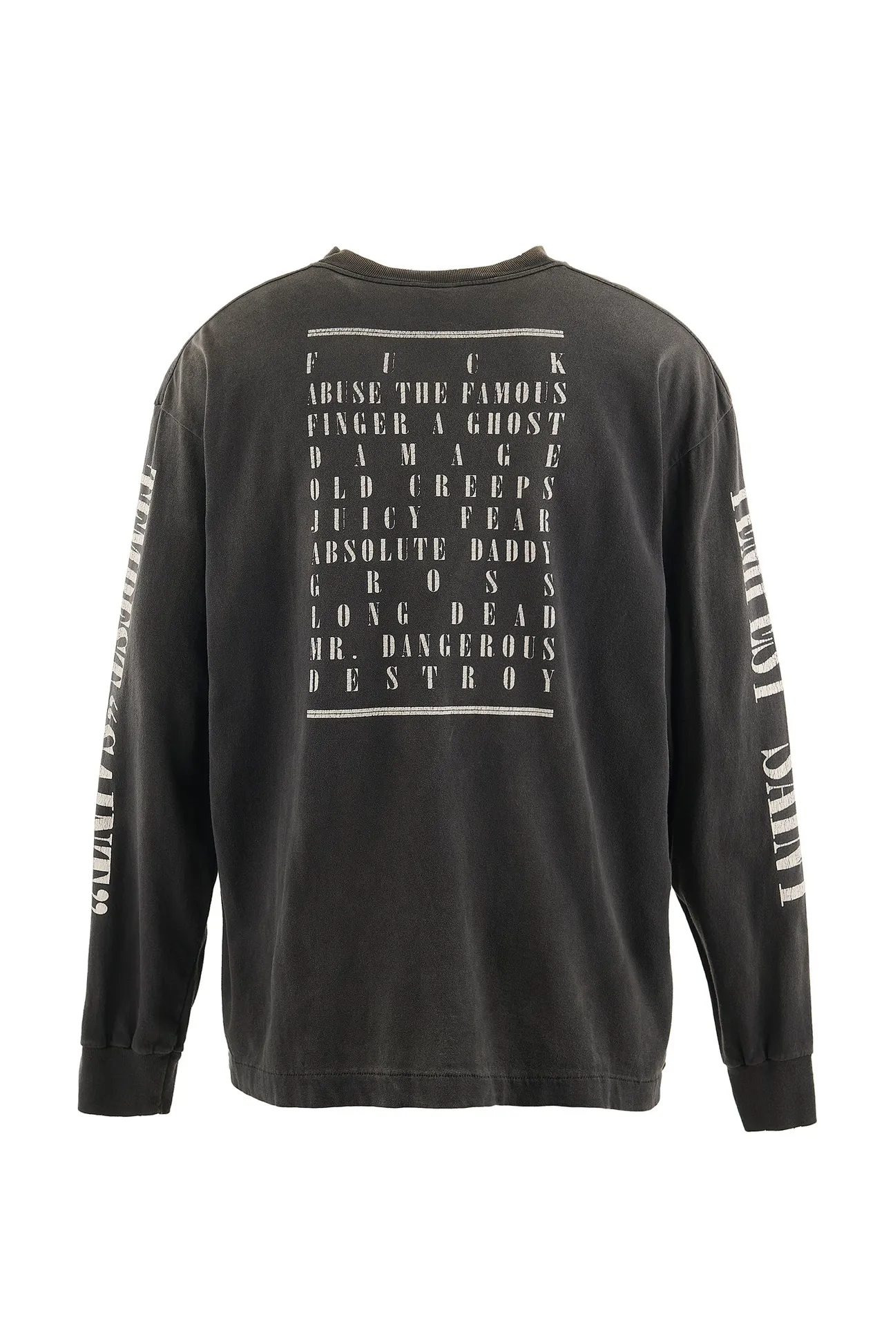 SAINT Mxxxxxx LS TEE/TEMPEST/BLK 'TEMPEST SAINT' Storm Religious Saints Cracked Retro Vulcanized Heavy Wash Long Sleeves Washed Black S-XL Assute Dyeing Multi-bit Horse Fading Craftsmanship Grinding and Hanging Holes Full of Old Feeling Top Printing Craftsmanship Purchasing Level